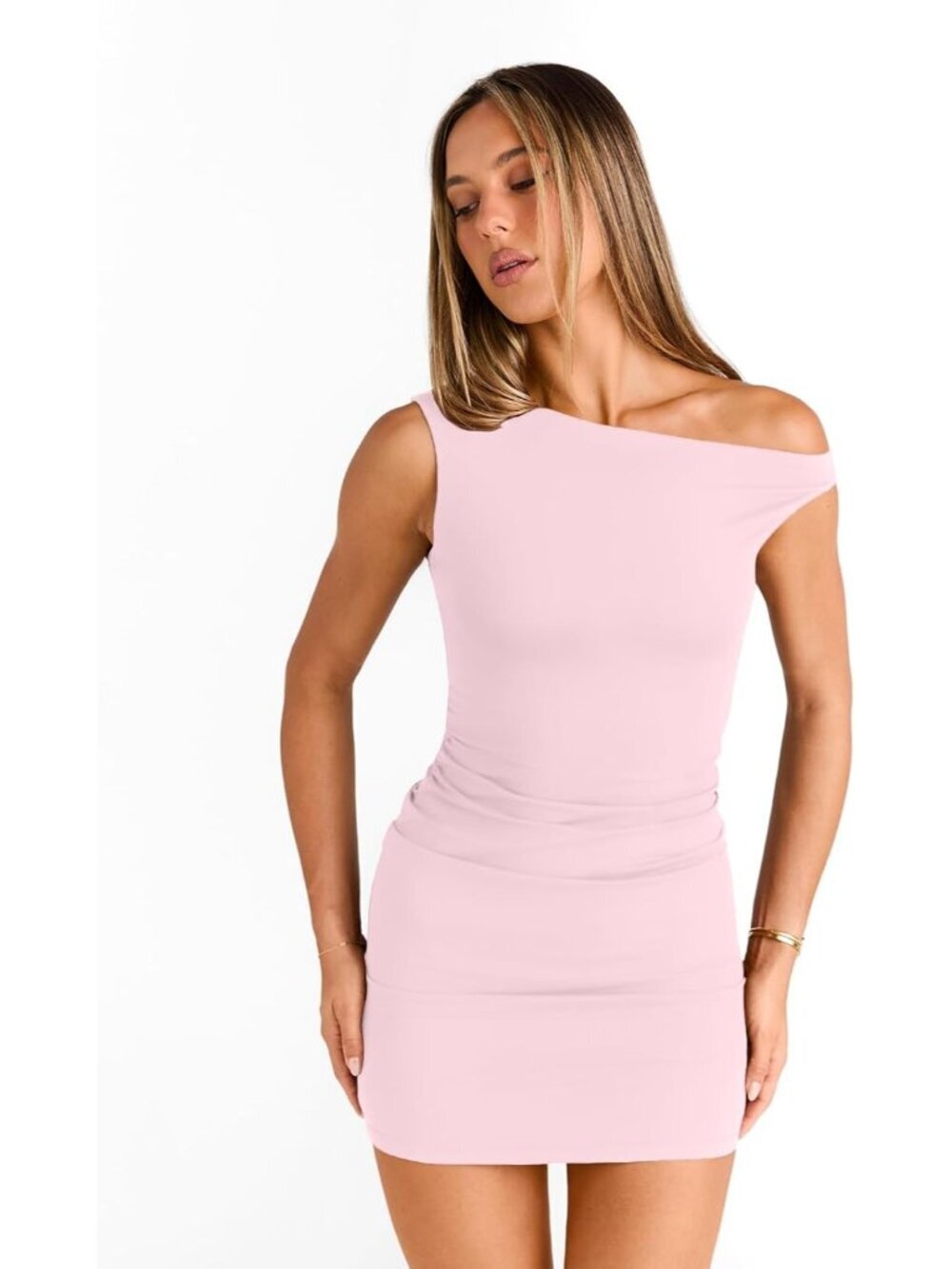〽️Women's Pink Summer Going Out Off The Shoulder Pull On Bodycon Mini Dress